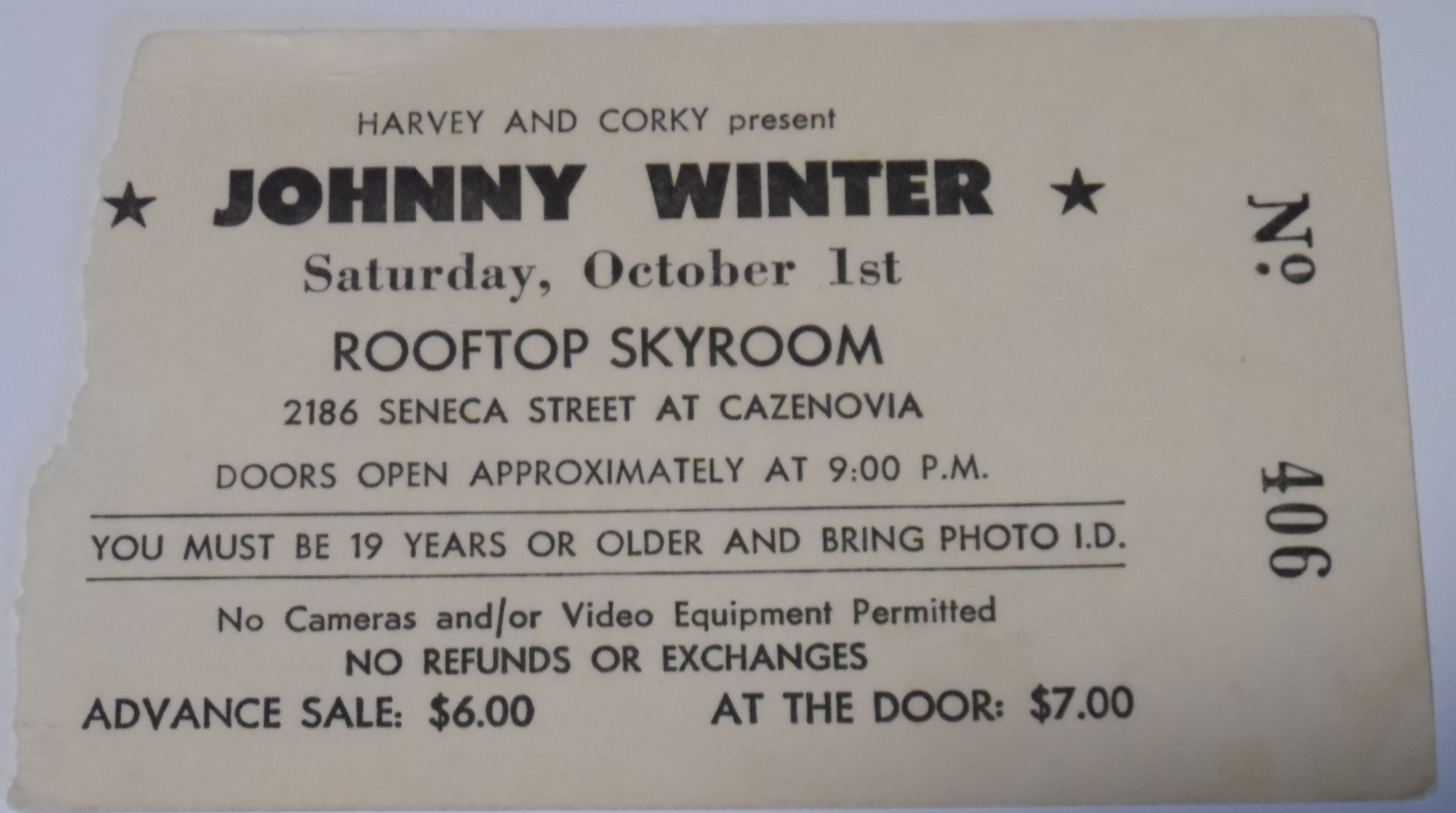 Johnny Winter Ticket Stub Collection Edgar Winter&#39;s White Trash Cazenova... - $29.77