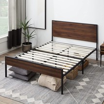Edenbrook Carson Metal Platform Bed Frame with Wood Headboard and Footboard-Box - £279.07 GBP