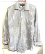 Kenneth Cole Mens 15 1/2 M Wrinkle Free Long Sleeve Blue Grey Striped Shirt - €12,71 EUR