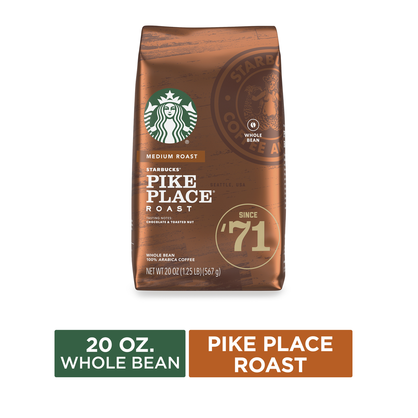 Starbucks Medium Roast Whole Bean Coffee — Pike Place Roast — 100% Arabica — 1 b - £17.54 GBP