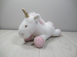 Baby Gund Plush Luna unicorn white gold horn pink mane feet rattle lying... - $8.90