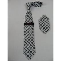 Mens Steven Land Density 100% Satin Silk Crystal Tie/Hankie Set CR29-02 White image 4