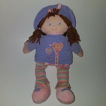 Baby Gund Kiana Girl Lovey Pink Purple 12&quot; Plush Doll Toy Brown Yarn Hair 59032 - £16.78 GBP