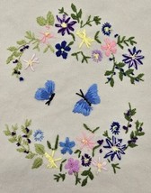 Embroidered Blue Butterflies Floral Wreath 10.5x11 Handmade Fabric Texti... - $402.63 MXN