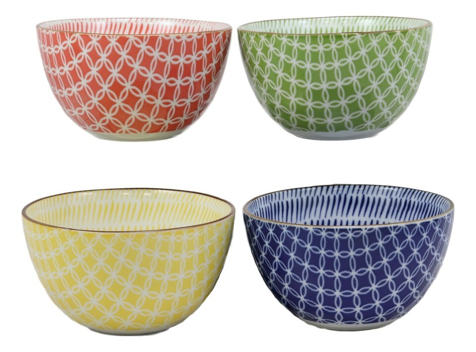 Made In Japan Assorted Colorful Porcelain Bowls Set of 4 Rice Salad Miso... - $42.99