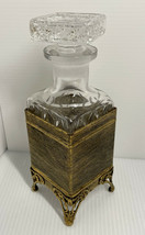 Vintage Glass Perfume Bottle with Gold Filigree Metal Stand Hollywood Regency - £20.67 GBP