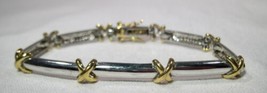 925 Sterling Silver Gold Vermeil &quot;X&quot; Pattern Ladies Tennis Bracelet K1227 - £38.76 GBP