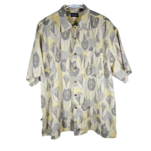 West Marine Mens Short Sleeve Boat Shirt Hawaiin Style Yellow Gray XL Co... - $15.36
