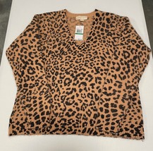 Michael Kors Lightweight V-neck Leopard Print Sweater Women Large - $35.00