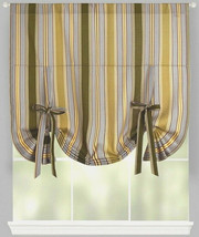 Waverly Lover&#39;s Lane Stripe Tie-Up Window Shade 43x63&quot; Creme Green Blue - £30.45 GBP