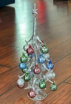 Red Co 19.5” Argento Lucido Glass Christmas Tree Vtg Look W Removable Ornaments - £30.75 GBP