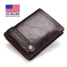 Men&#39;s Genuine Leather Bifold Wallet RFID Blocking, Zipper Coin Purse Car... - $50.99