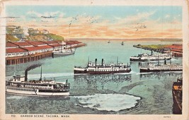TACOMA Washington ~ Porto Scene-Steamer Navi ~1926 Cartolina - £5.41 GBP