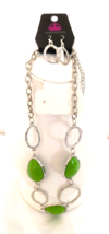 New with Tags Paparazzi Necklace &amp; Earrings Haute Heirloom Green and Silver Tone - £6.03 GBP