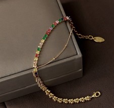 18K Gold Rainbow Flower Bead Bracelet - colorful, vibrant, statement, elegant - £29.84 GBP