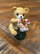 1989 Vintage Hallmark Ornament Cinnamon Teddy Bear Candy Cane Mint Bag Porcelain - £4.67 GBP