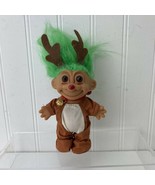 Russ Troll Reindeer Rudolph 5&quot; toy doll Figure Green Hair bell Christmas... - £9.37 GBP