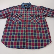 Faded Glory Men's Flannel Large Blue/Red Plaid Pockets Long Sleeve Chest 44" image 15
