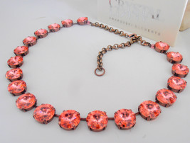Peach Rose Swarovski Crystal Necklace / Anna Wintour / Statement Copper Jewelry  - £111.77 GBP