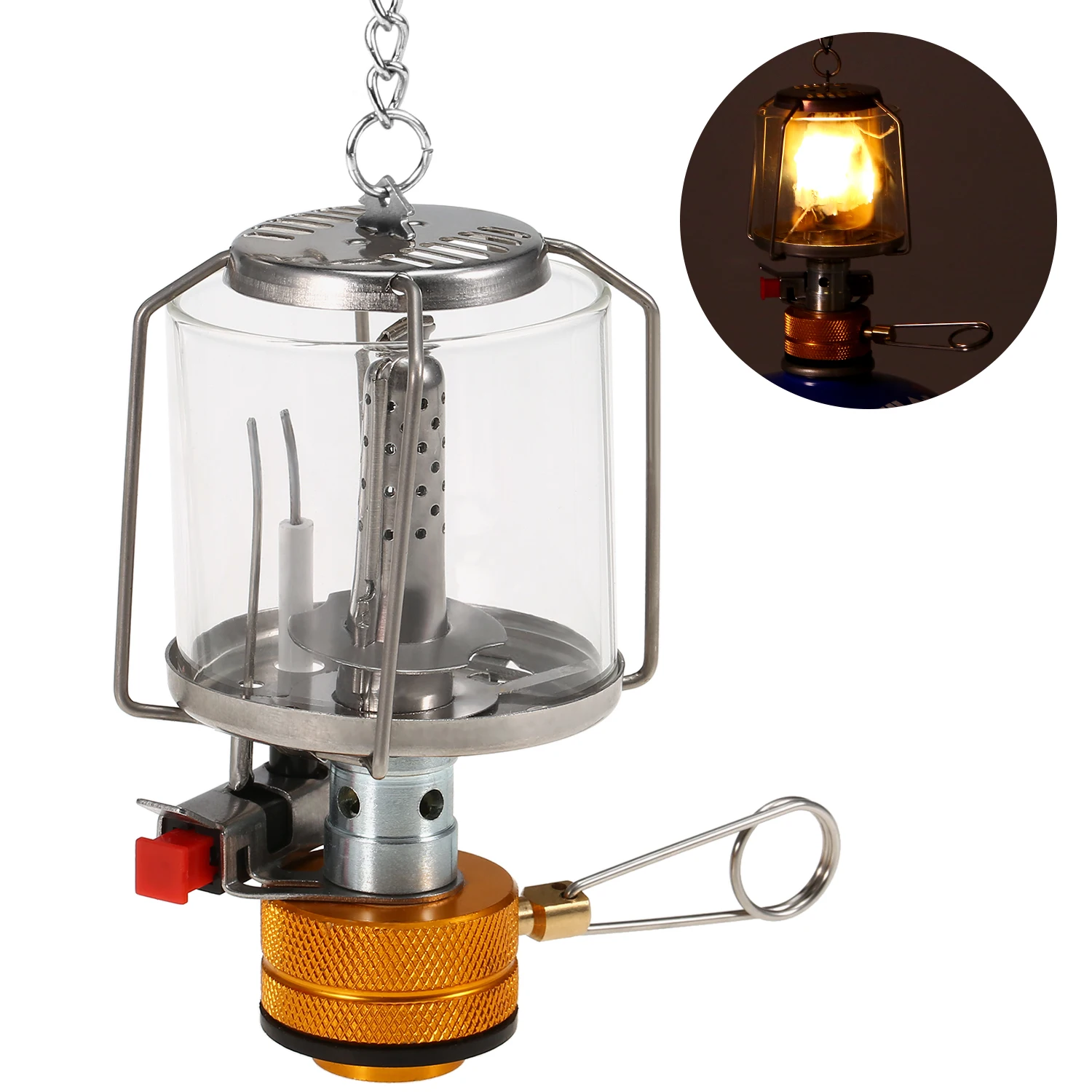 Mini Gas Lamp Outdoor Camping Lantern Tent Lamp Torch Hanging Glass Lamp Mini - £15.44 GBP+