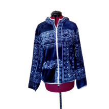 BP Jacket Navy Bandana Patchwork Women Full Zip Pockets Hooded Siize Small - $42.57