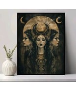 Enchanting Triple Moon Goddess Witchcraft Poster 12x16&quot; Frameless Canvas - £8.63 GBP