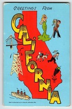 Greetings From California Large Letter Linen Postcard Kropp Oil Ship Boat Donkey - $16.15