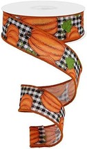 1.5&quot; Pumpkin Patch Ribbon Check 10 Yards Fall Harvest Gift Wrapping Floral Arran - £19.84 GBP