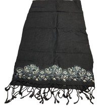 Blue and Gold Embroidered Scarf Wrap Dupatta Black 75 in Long Fringe India - £17.05 GBP