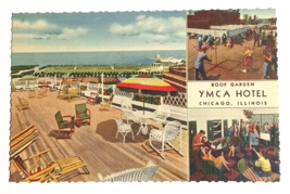 YMCA Roof Garden Hotel Umbrella Chicago IL Linen Curt Teich UNP Postcard c1940s - £4.71 GBP