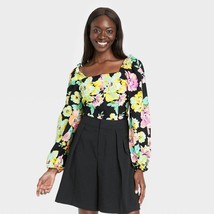 Who What Wear linen blend garden floral Bardot top balloon sleeve new small - $18.30