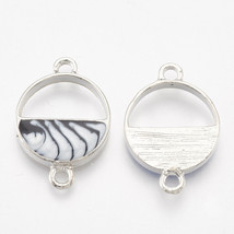 Circle Charms Connector Pendants Silver Enamel Black White Link Jewelry  - £3.38 GBP