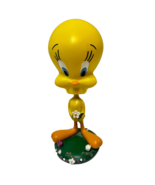 Vintage Looney Tunes Tweety Bird Bobble Head Figure Flowers 6.5&quot; Resin - £11.45 GBP