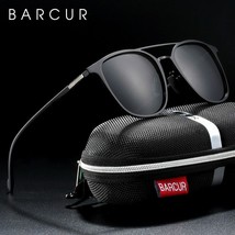 BARCUR Brand Round Sunglasses Men TR90 Temples Black sun glasses for Women - $28.67