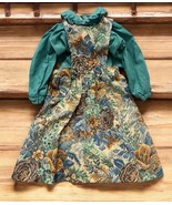 Handmade Vintage Green Brown Blue Floral Doll Pinafore Dress - $18.80