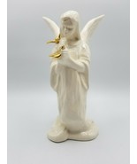 White Porcelain Angel With Gold Trim &amp; Bird Figurine 9.5&quot; - £5.41 GBP