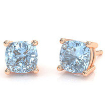 Aquamarine 6mm Cushion Stud Earrings in 10k Rose Gold - £278.92 GBP