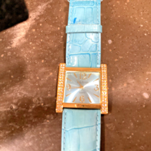 Vintage Joan Rivers Classics Ladies Wristwatch Sky Blue Leather Crocodile Band - $32.73