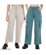 Trousers Cargo PANTS 2 Sets Women&#39;s Trouser Bell Bottom White Blue Pants - £28.48 GBP