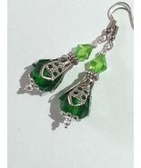 Emerald green Victorian silver earrings filigree earrings Antique style ... - $47.88 CAD