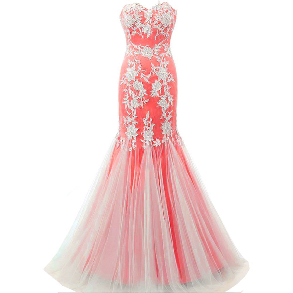 Kivary Mermaid Long White Lace Tulle Corset Back Formal Prom Evening Dresses Wat