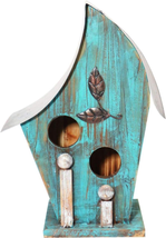 Alpine Corporation 12&quot; Tall Outdoor Hanging Wood and Metal Birdhouse, Blue - £28.83 GBP