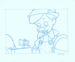 Jon Pinto Original Art SIGNED Walt Disney World Park Pinocchio &amp; Jiminy ... - $98.99