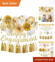 Gold Glitter Happy Engagement Banner &amp; Tassel Garland for Memorable Cele... - $33.61