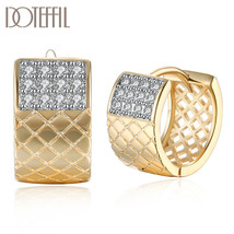 DOTEFFIL 925 Silver Square Lattice AAA Zircon 18K Gold Earrings Fashion Woman We - £15.49 GBP