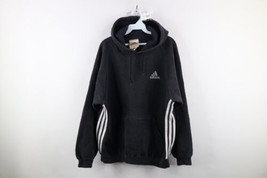 Vtg 90s Adidas Mens Large Faded Spell Out Striped Heavyweight Hoodie USA Black - £62.26 GBP