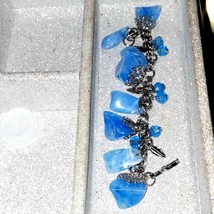 Gorgeous vintage blue lucite Rock stone silver chain bracelet - £29.63 GBP
