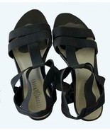 Ladies Black Stretchy Sandals, Studio Works, 7.5 M, Gently Worn, 1/2&quot; Heels - $19.43