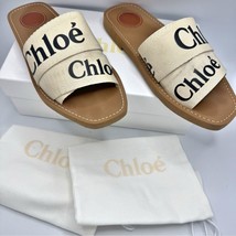 Chloe Woody Logo Flat Slide Sandals White Size 8 - $338.47