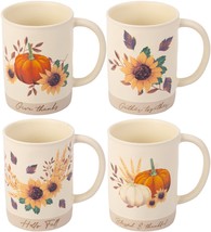 Matte Ivory Mug Pumpkin Sunflower Sentiment Set Of 4 Assorted With Sentiment - $45.49